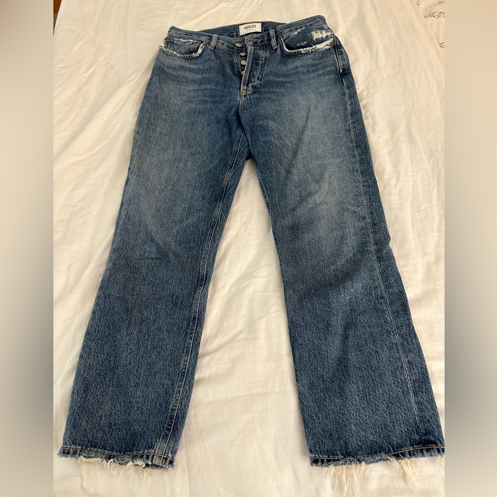 AGOLDE Riley High Rise Straight Crop Jeans in Frequency Wash